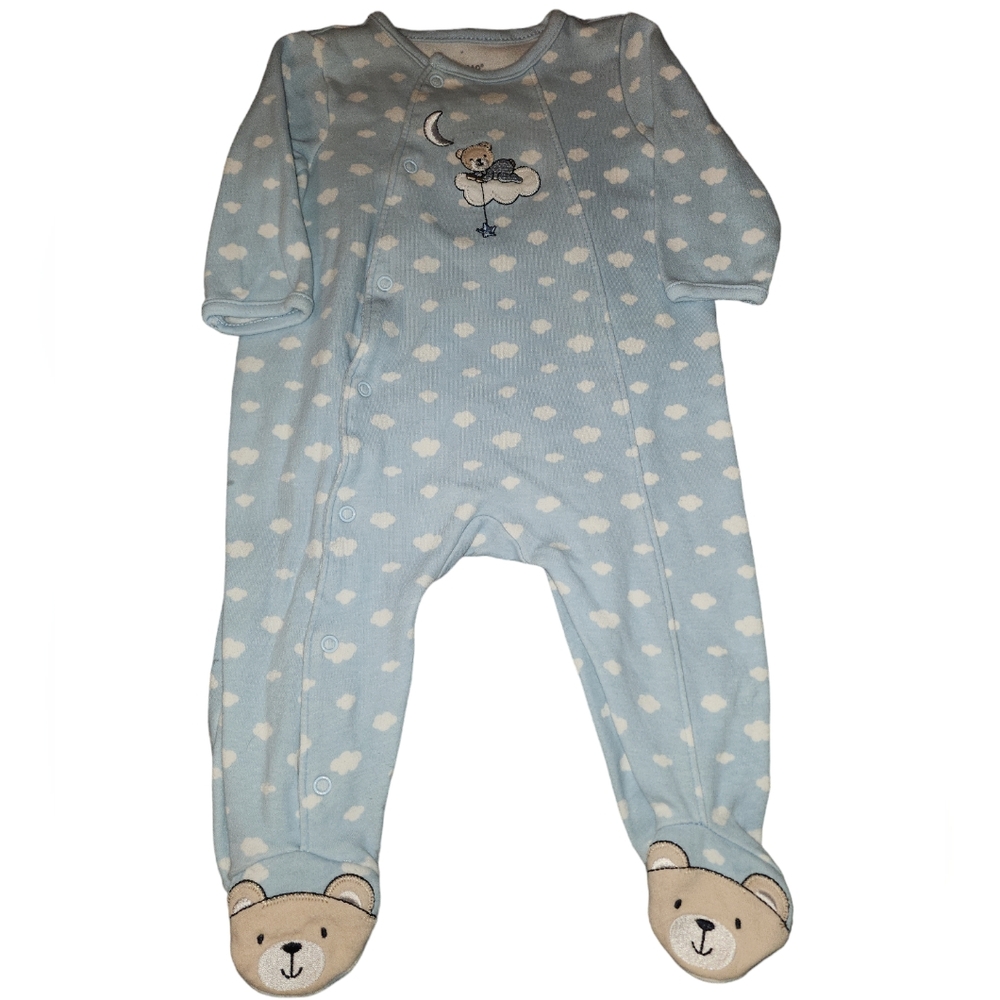 Baby footie pajama with clouds and bear on feet- Little Me- 6M
